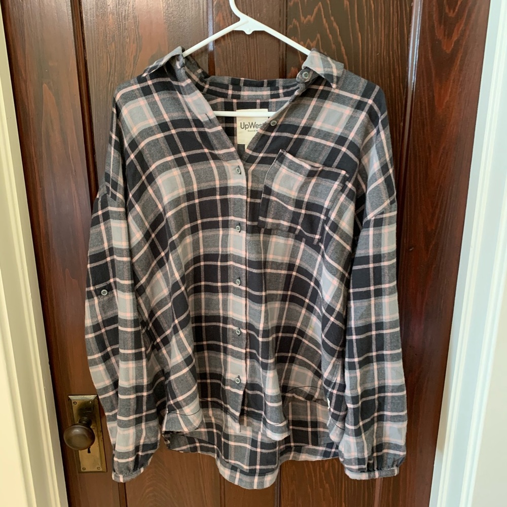 UpWest Grey and Pink Oversized Flannel (Small)